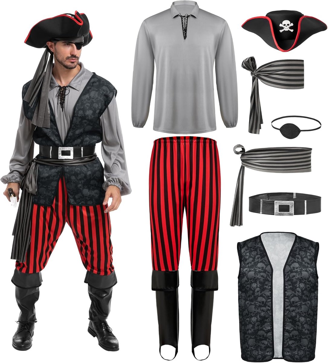 Creations Piratenkostuum voor volwassenen en mannen, voor Halloween, kostuumfeest, truc of traktatie, cosplay-feest