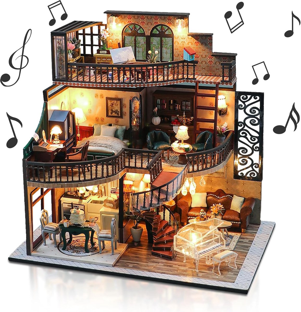 Doe-het-zelf miniatuur poppenhuiskit voor volwassenen met meubels en gereedschap - Appartement (Vintage Loft)