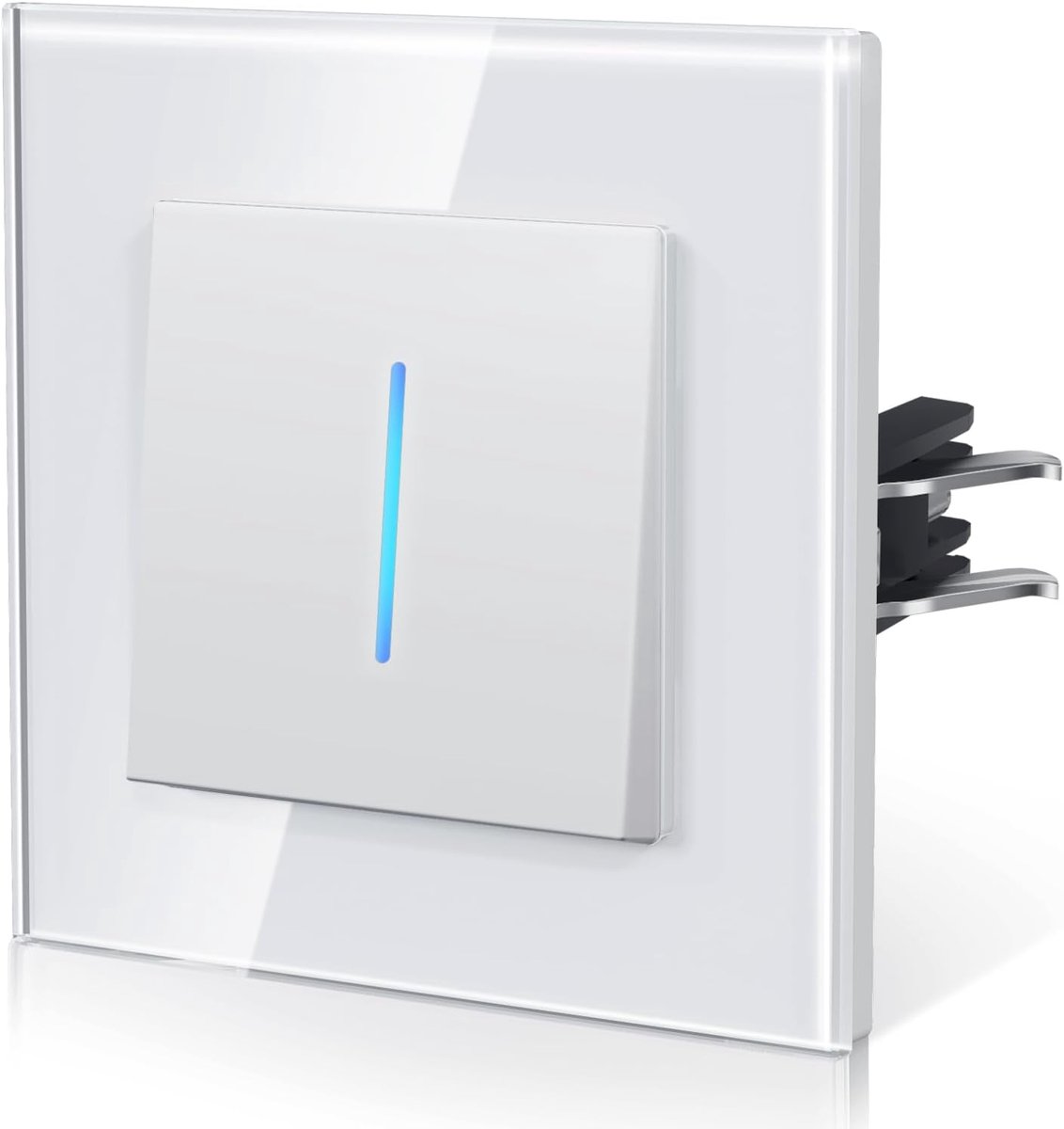 Lichtschakelaar van glas, inbouwschakelaar met klemmen, Light Switch with LED, Eenvoudig aansluiten met snelclip-technologie, 1 schakelaar 1 lichtpunt, 86mm wit