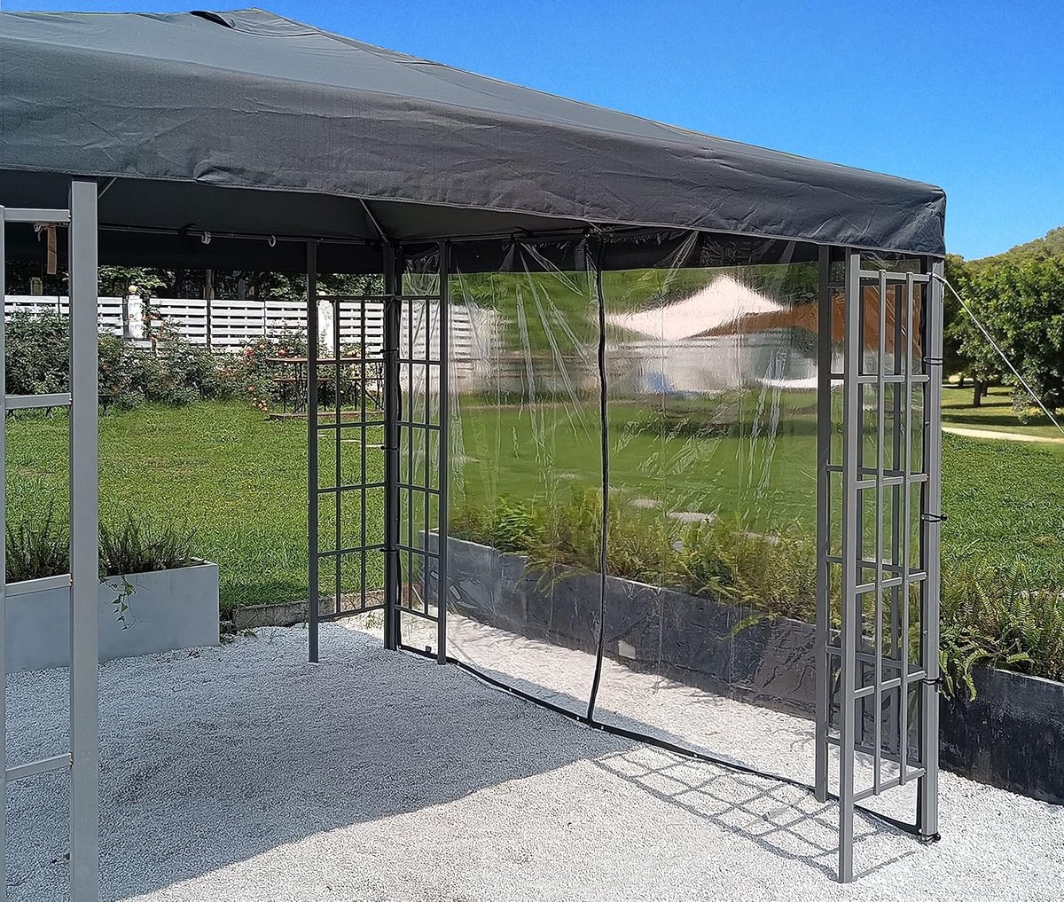 SnelShoppen - Transparante zijwand 300x200cm voor paviljoen 3x3m - Waterdicht PVC met rits en elastieken - Ideaal voor tuin, feest, camping, en evenem