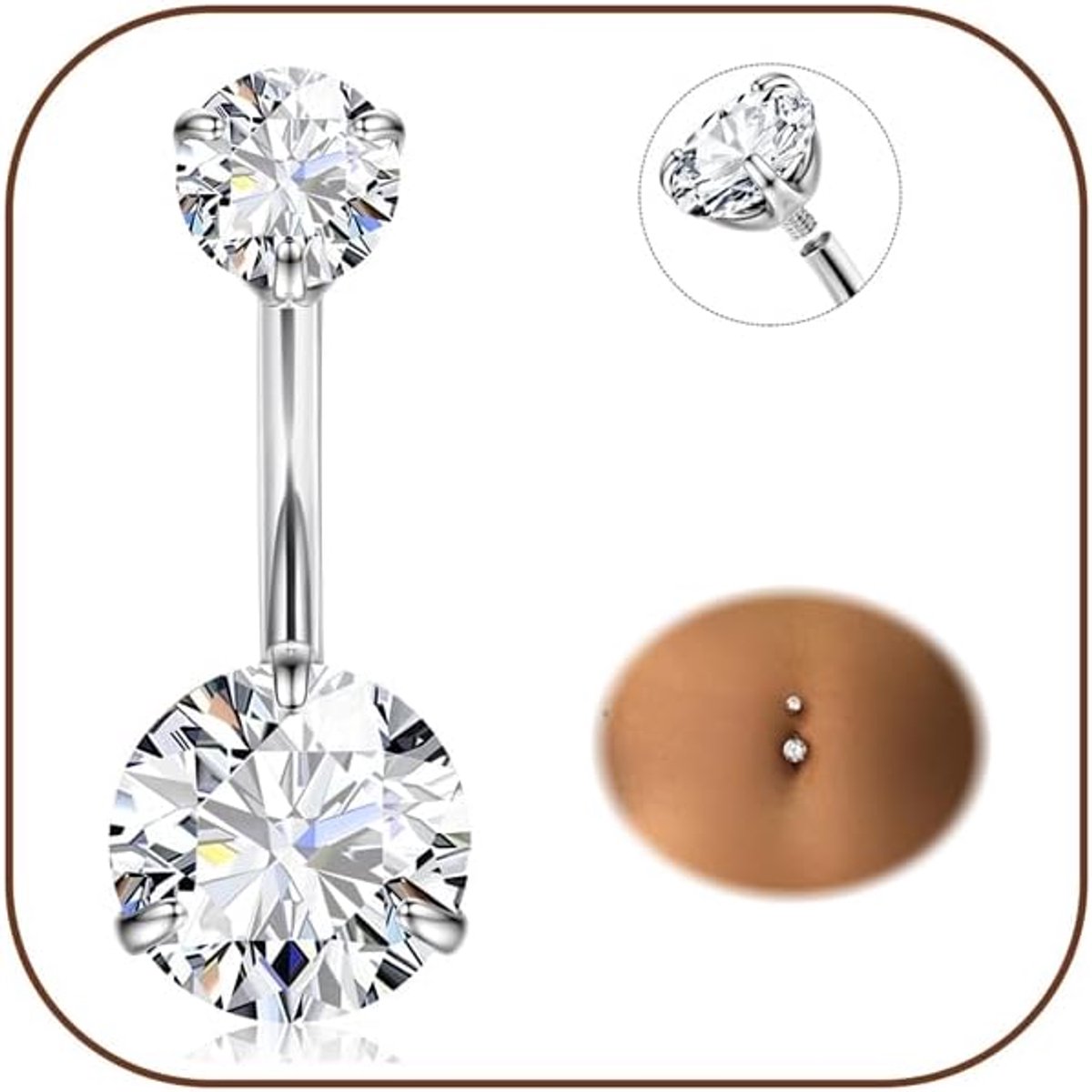 Navelstaafjes G23 titanium navelstaafjes 14G hypoallergene piercing navelringen glanzende CZ navelpiercing navelstaafjes lange zilveren navelstaafjes buik barbell sieraden 8/10 / 12/14