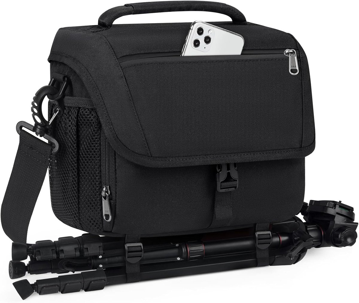 Cameratas Professionele DSLR/SLR/Mirrorless Camera Case Waterdichte Camera Sling Tas Klein met Regenhoes & Statiefhouder, Zwart, 9.8 x 6.3 x 7.9 inches, Tas Organizer