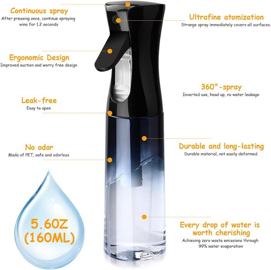 2 stuks 300 ml haar water nevel spuitfles, continue mist lege haarspray flessen, multifunctionele fijne Mister waterspuitflessen voor salon, kapper, kapper, reiniging tuinplanten — afbeelding 3