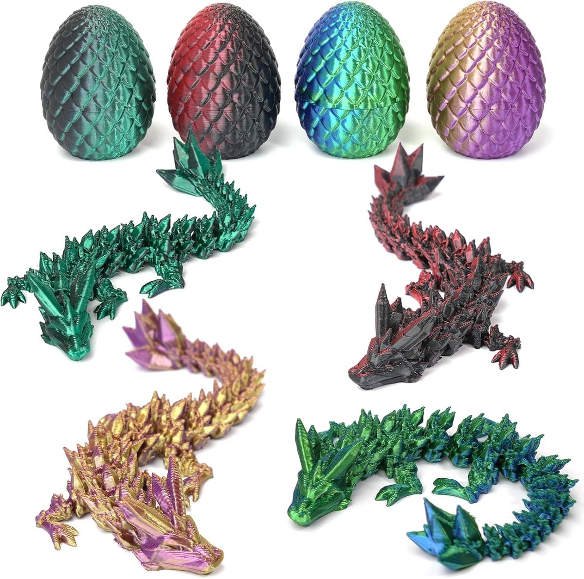 Set van 4 3D-bedrukt drakenei, verrassingsdrakenei met draak, mysterieuze draak, speelgoed voor volwassenen en kinderen, 3D-draak in ei, voor Pasen, Kerstmis, bureaudecoratie (C)