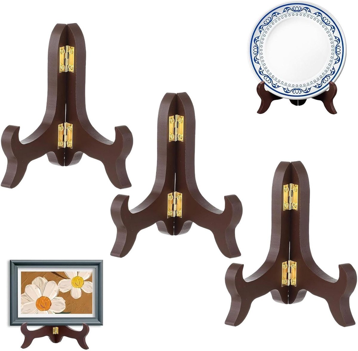 3 Houten Displaystandaarden, Compact En Opvouwbaar, Stabiel En Gemakkelijk Op Te Bergen, Voor Het Tentoonstellen Van Fotolijsten, Boeken En Kunstwerken (4 Inch).