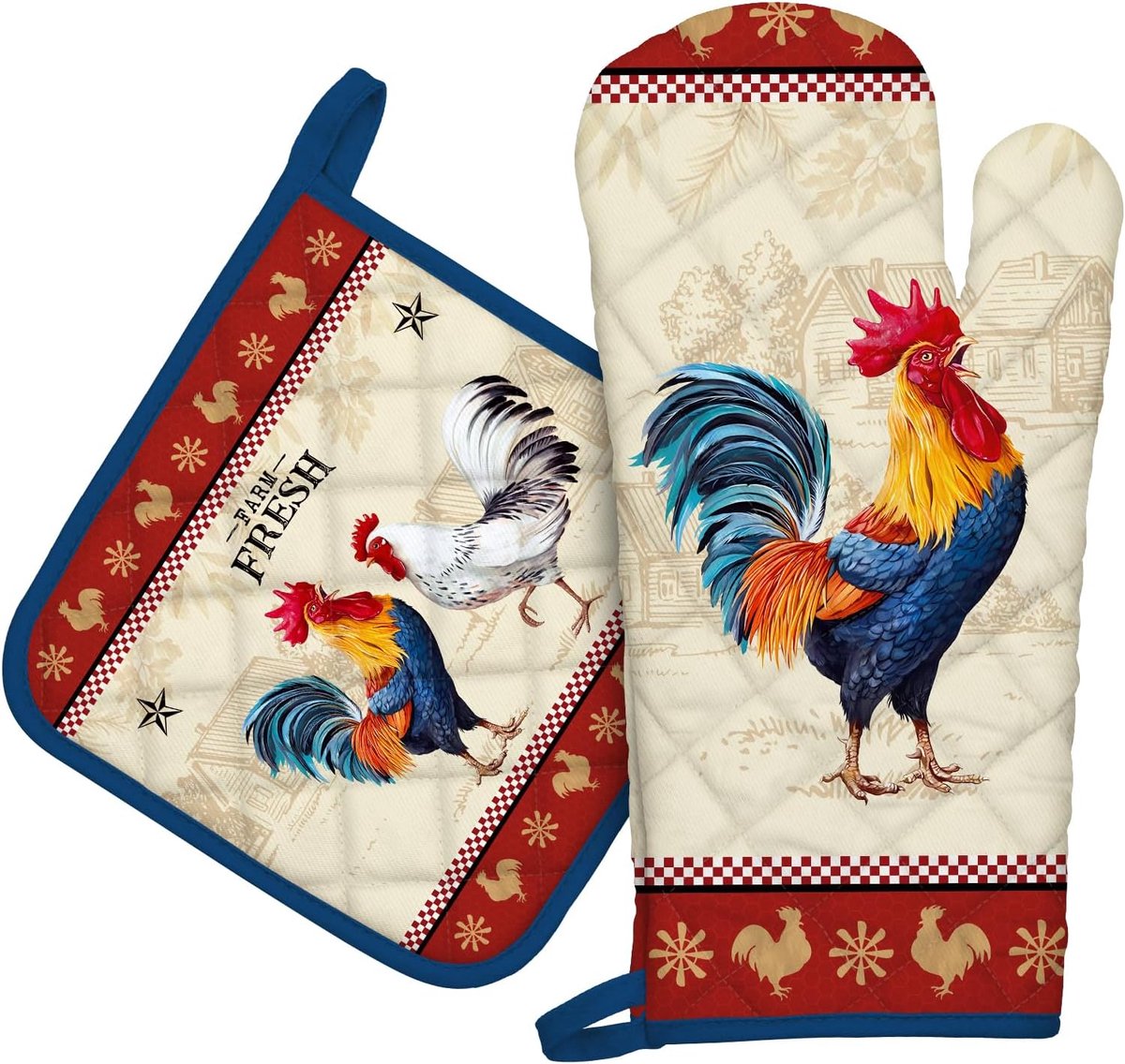 Ovenwanten en Pannenlappen Sets 100% Katoen Hittebestendig, Extra Lange Ovenhandschoenen Pannenlap voor Keuken Koken Bakken Huiswarming
