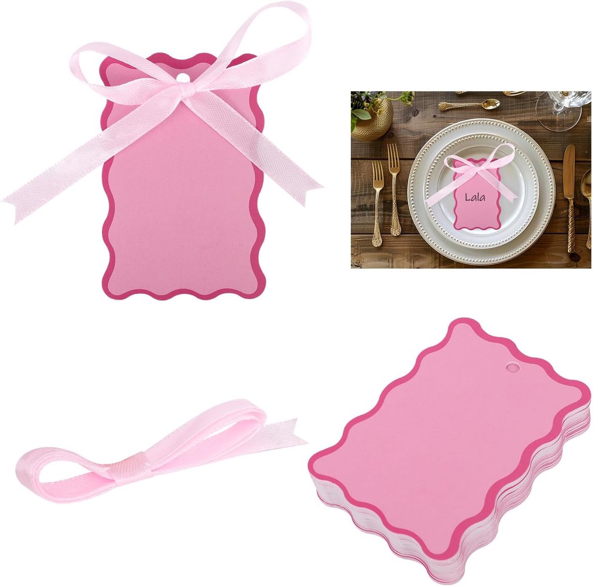 Plaatskaartjes voor Bruiloften, Roze Naamkaartjes op Tafel met Linten DIY-Zitplaatskaartjes voor Bruidsdouches Bruiloftsfeesten Banketten en Feestbenodigdheden