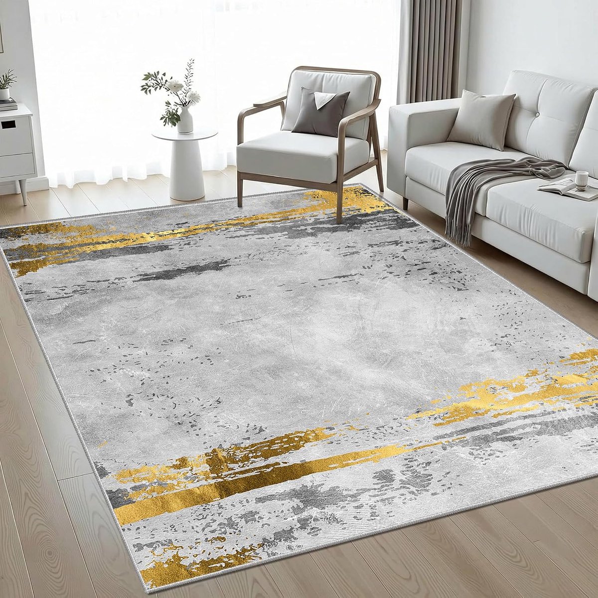tapijt, woonkamer, grijs-goud, 80 x 160 cm, modern laagpolig tapijt