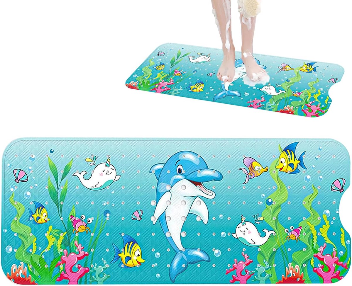 SnelShoppen - Douchematt, Antislip Douchematt 40 x 100 cm, Douchematt met Afvoergaatjes en Zuignappen, Gedrukte Douchematt, Wasmachinebestendig voor D