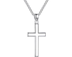 Halsketting met kruishanger, voor dames en heren, 925 zilver, met kruishanger, roestvrij staal, zilveren ketting