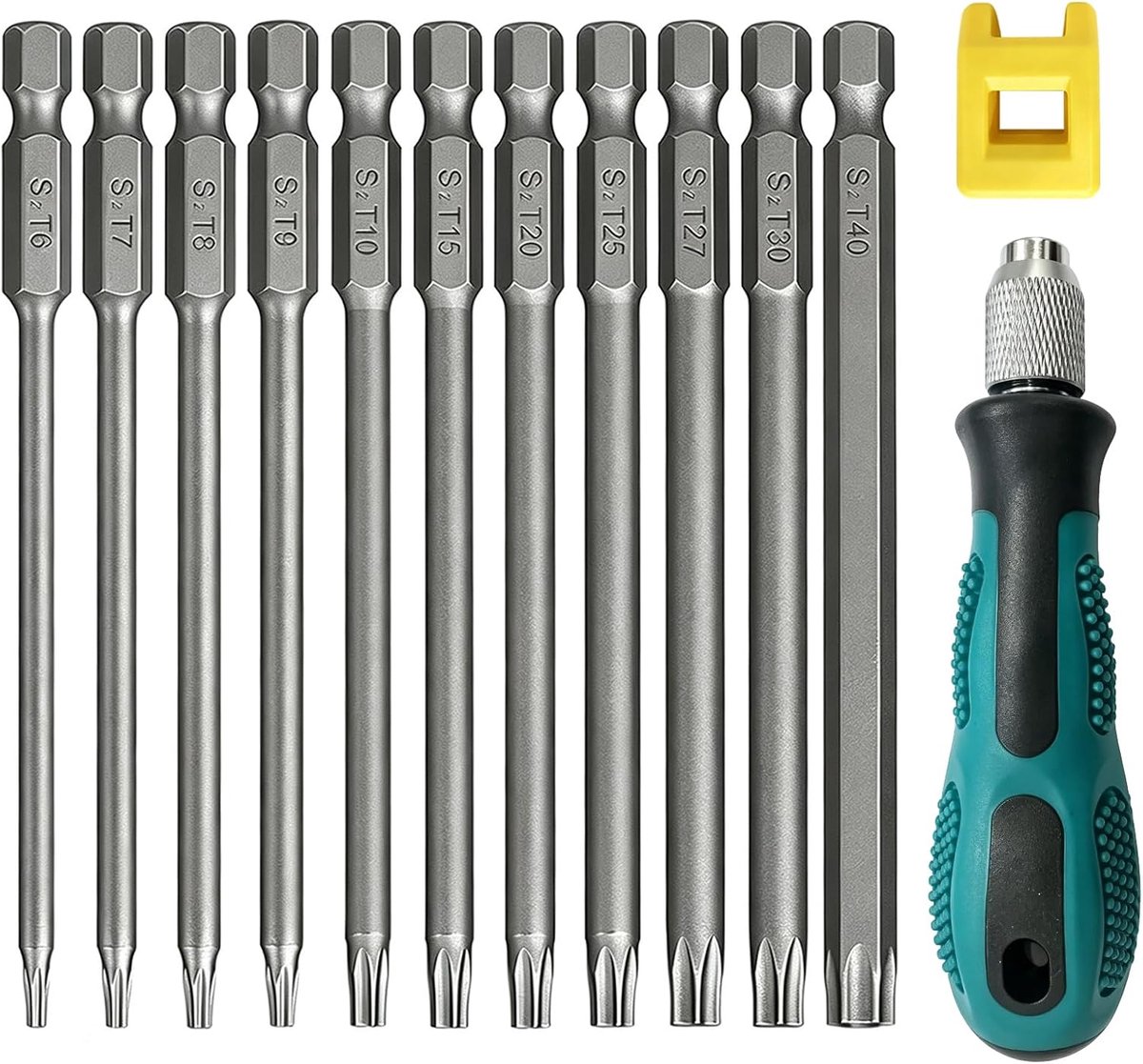 12 stuks, 100 mm, 1/4 inch torx-bit, T6-T40, S2 staal, magnetische sterschroevendraaier voor accuschroevendraaier