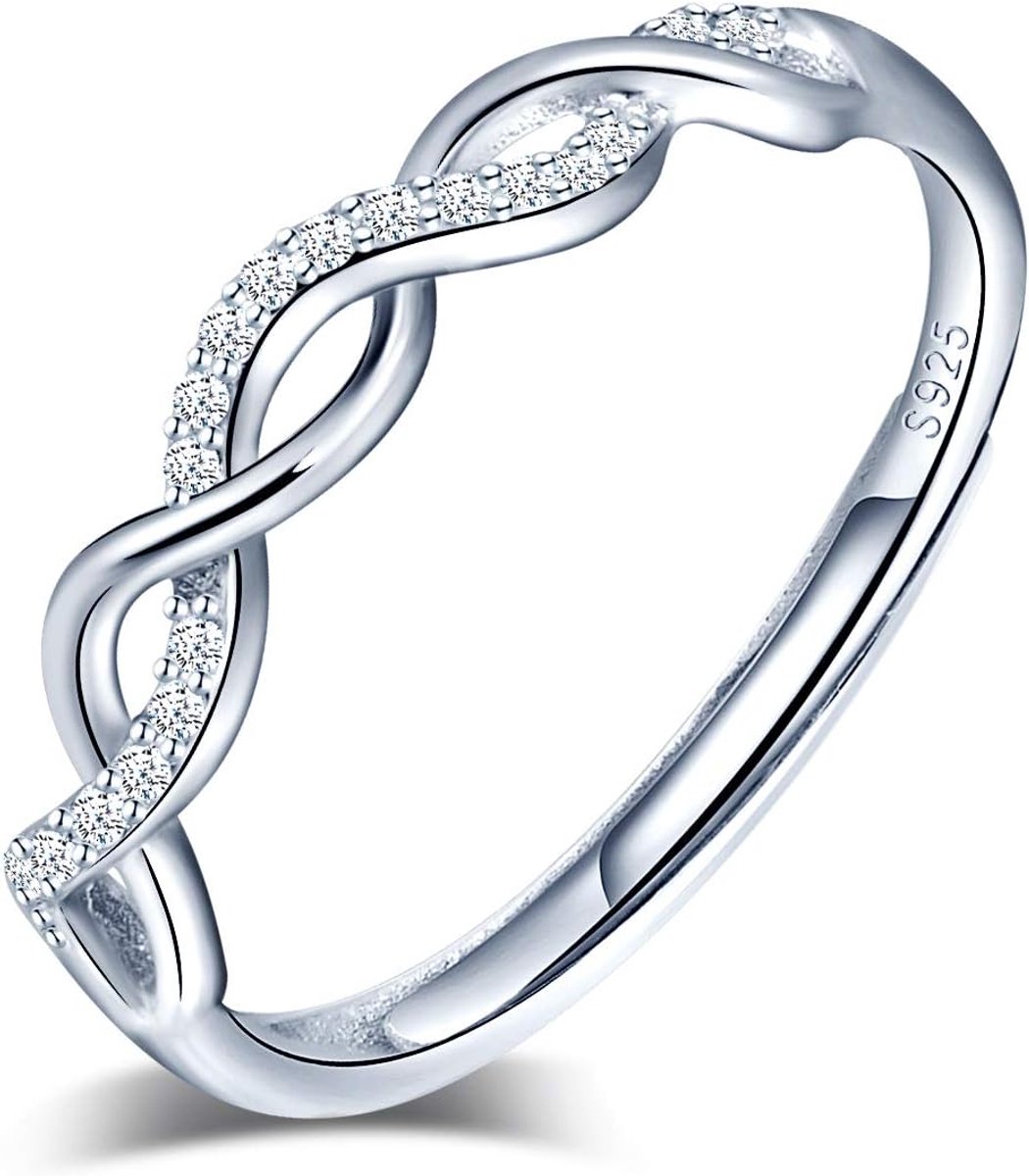Damesring, instelbaar, oneindigheid, zirkonia, partnerringen, vingerring, midi ring, vertrouwensring, zilver 925, voor vrouwen en meisjes