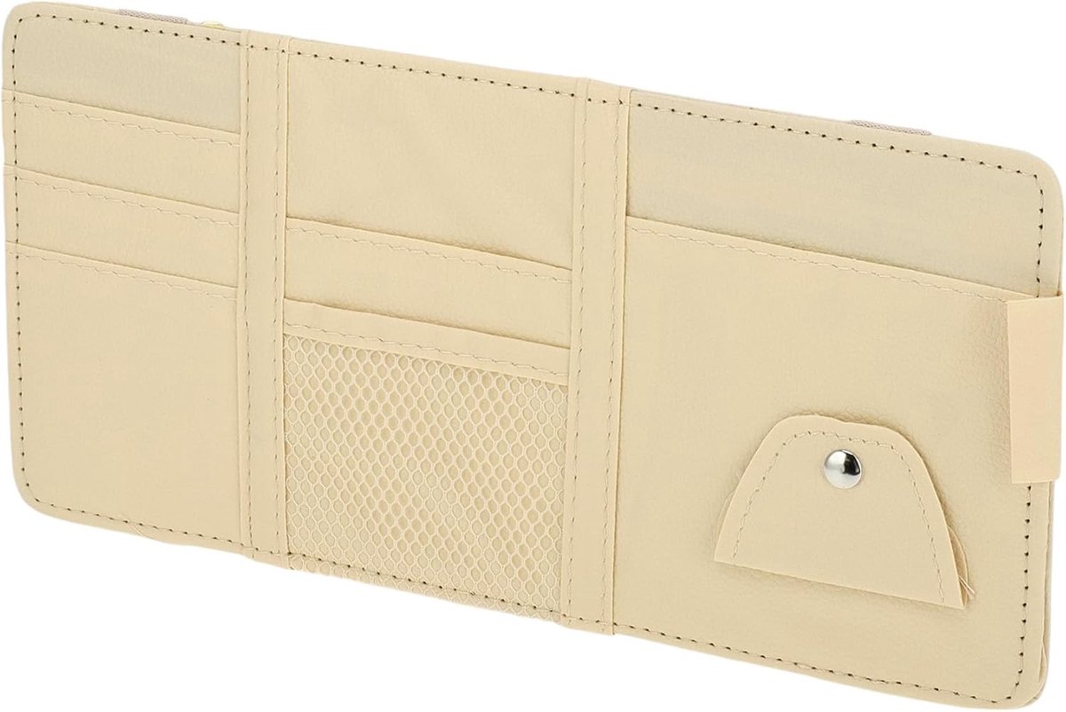 Zonneklep Organizer, Auto Zonneklep Opbergzak Zonder Rits Met Elastische Sleuf Met Zonnebrilhouder Voor Kaarten Rijbewijs Pennen Organizer PU Leer Beige