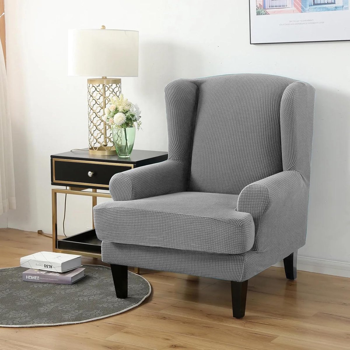 SnelShoppen - Stretchy Hoofdkussen Cover voor Fauteuil, Elastische Stoelbescherming, Jacquard Stof, Geschikt voor Oorfauteuils, Maat 70-80 cm, 80-92 c