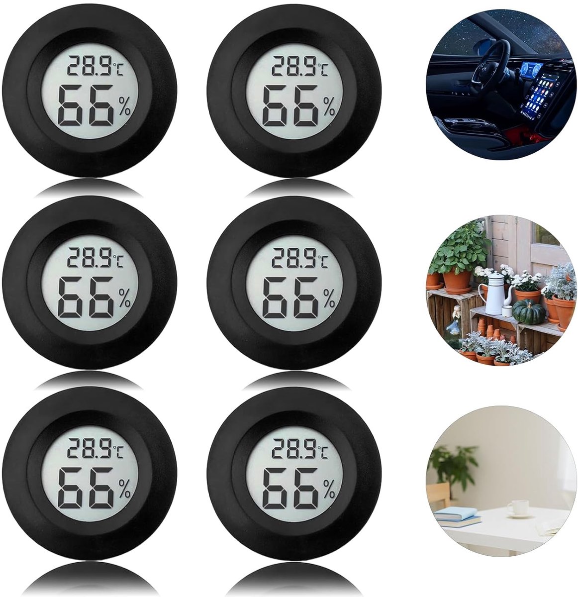 digitale binnenthermometer: Nizirioo 6-pack mini LCD hygrometer vochtmeter mini thermometer voor broeikas kelder kinderkamer zwart rond