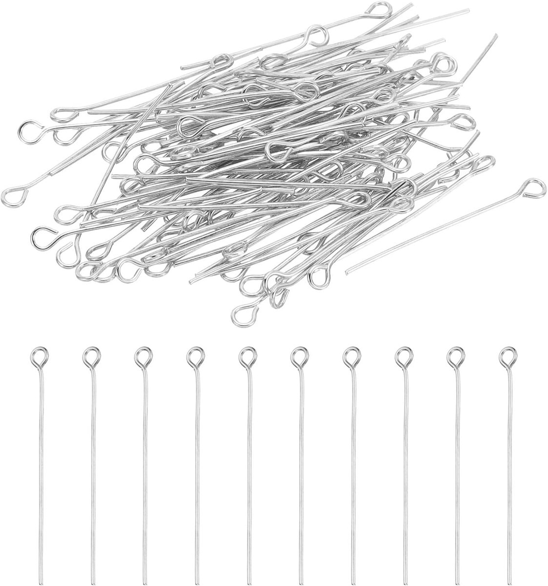 30mm open oogspelden, 150 stuks 21 gauge metalen kopspelden naalden oogspelden voor sieraden maken onderdelen oorbel ketting armband knutselwerk, rhodium kleur