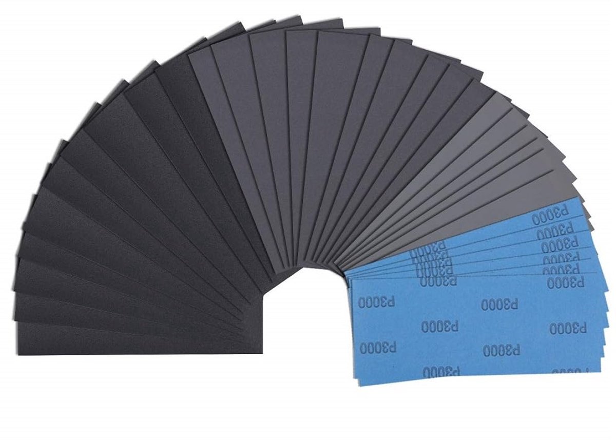 Schuurpapierset, 30 stuks korrel van 120 tot 5000, nat en droog voor auto, houten meubels, steen, lak, metaal, glas water, schuurpapier, 23 x 9 cm