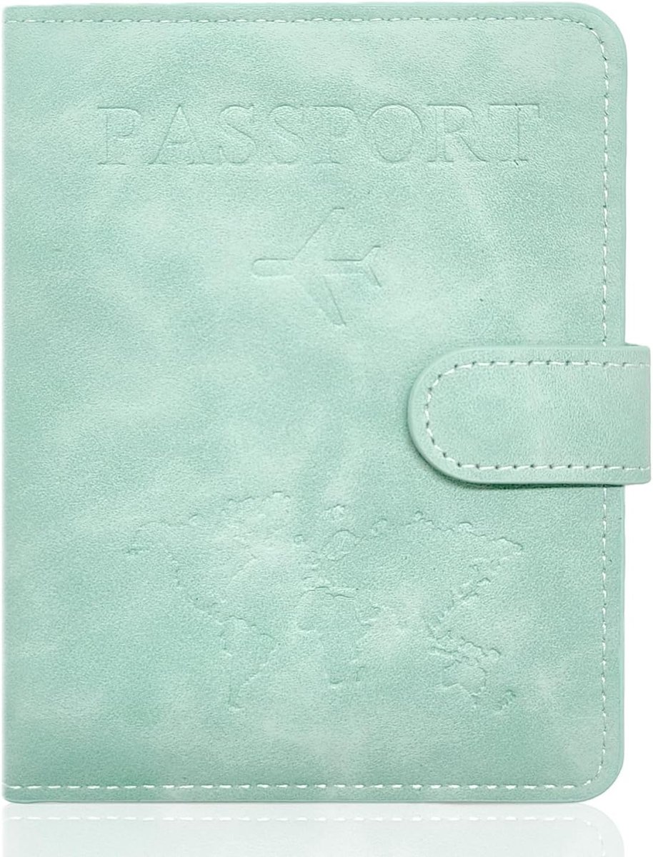 PU paspoorthouder, leren paspoorthoes, draagbare universele reisportemonnee voor paspoort, creditcard, visitekaartjes, instapkaarten en ticket (lichtblauw)