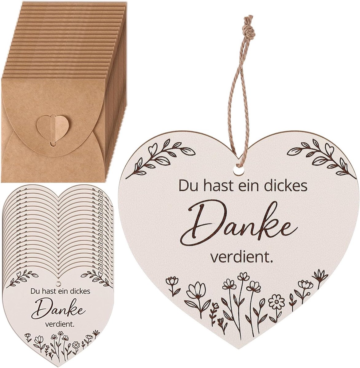 20 Stuks Bedankcadeautjes Kleine Houten Hartvormige Bedankkaartjes Met Gravure Houten Labels Met Kraftpapieren Enveloppen Afscheidscadeau Bedankcadeau Voor Collega Leraren, Afstudeerteam