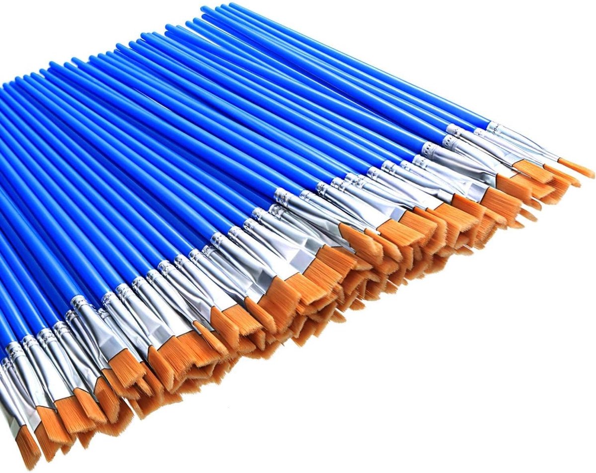 100 stuks kleine platte penselen voor school, kantoor en thuis - kunstkwast met platte kop