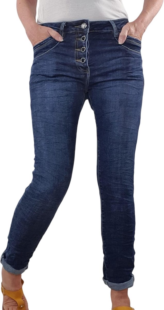 Jeans, damesbroek, baggy boyfriendsnit, decoratieve knoopsluiting, perfecte pasvorm