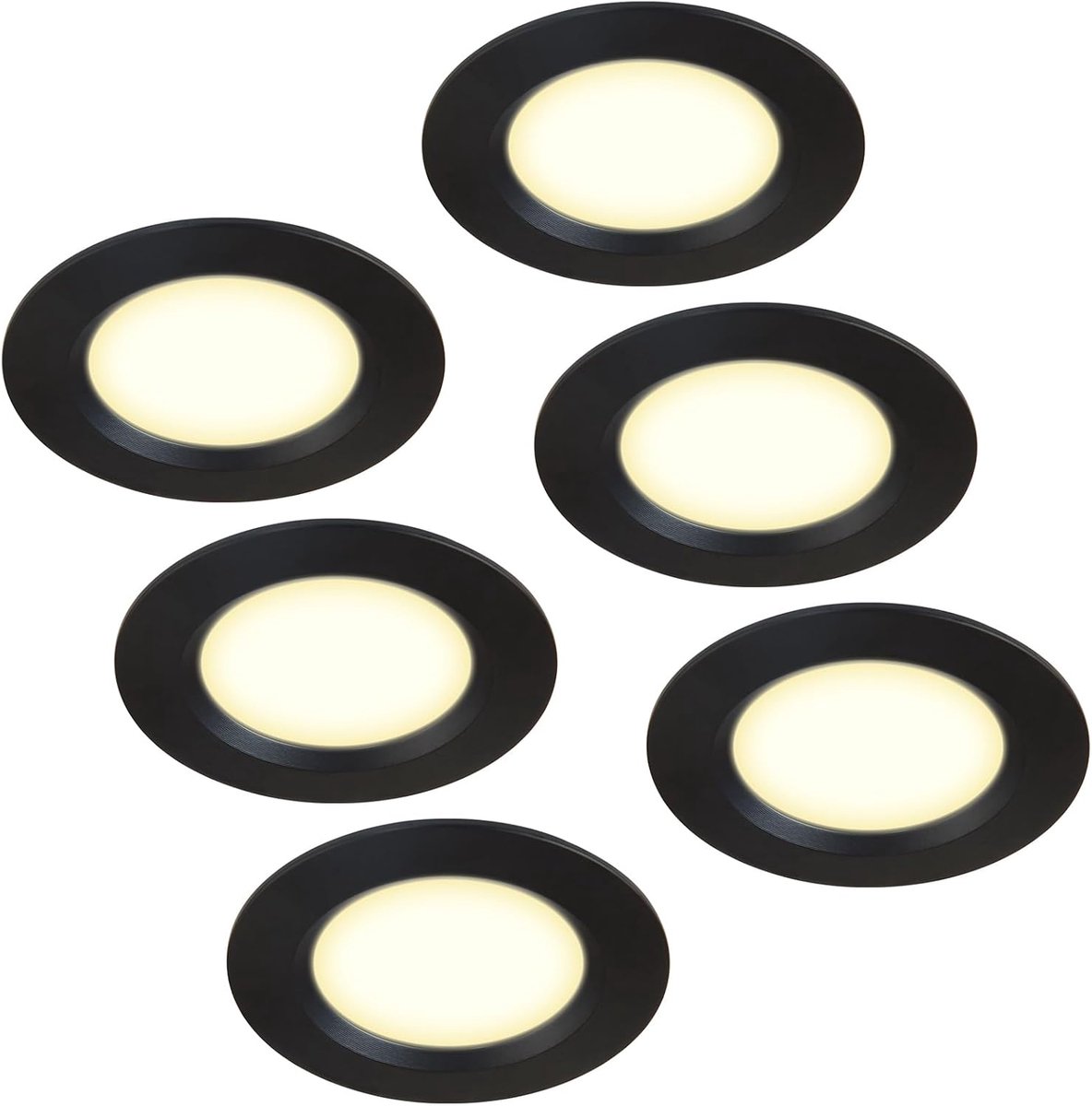 set van 6 stuks meubelverlichting 12V ultra vlak 3W LED-inbouwspot 55mm doorsnede met 2M kabel IP44 plafondspot voor spiegelkasten, vitrines, meubels en kasten (Zwart 4000K)
