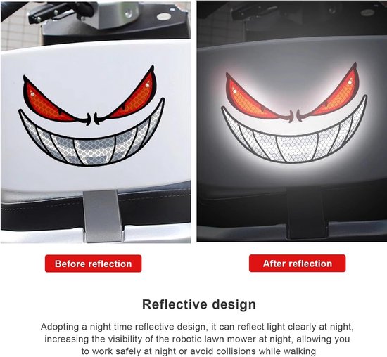 Stickers voor robotmaaier, 2 stuks, oogstickers, pvc-stickers, reflecterende stickers, stickers voor grasmaaiers, motorfietsen, helmen — afbeelding 2