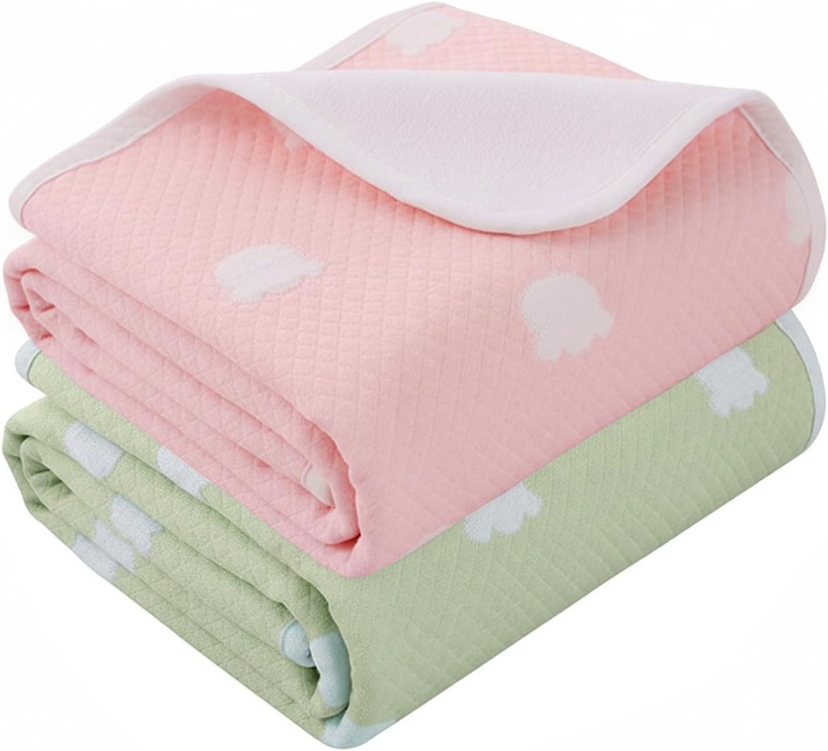 Luierkussens voor babyluiers, 70 x 90 cm, herbruikbaar, wasbaar, waterdicht, voor pasgeborenen, absorberend, groen + roze, 2 stuks