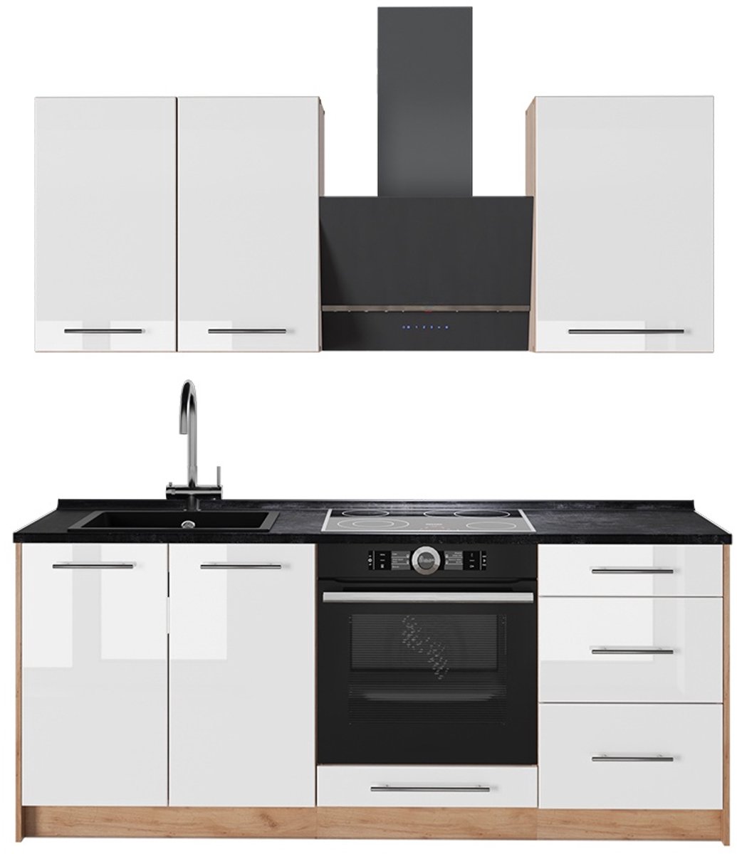 Vicco Eenpersoonskeuken Fame-Line, Wit Hoogglans/Goudkleurig Eiken, 190 cm, WB Antraciet
