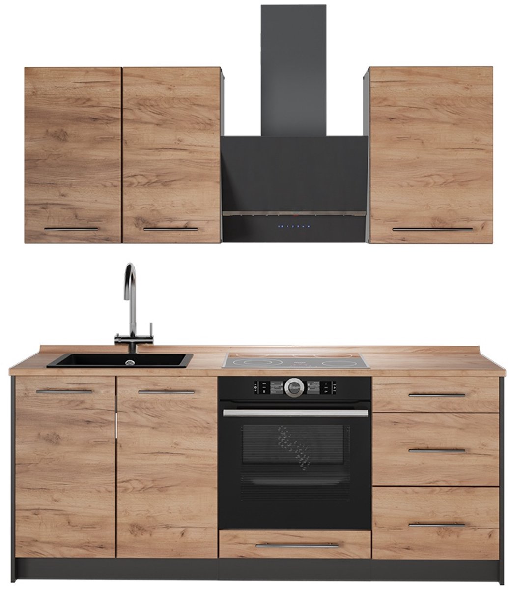 Vicco Eenpersoonskeuken Fame-Line, Goudkleurig Eiken/Wit, 190 cm, WB Eik