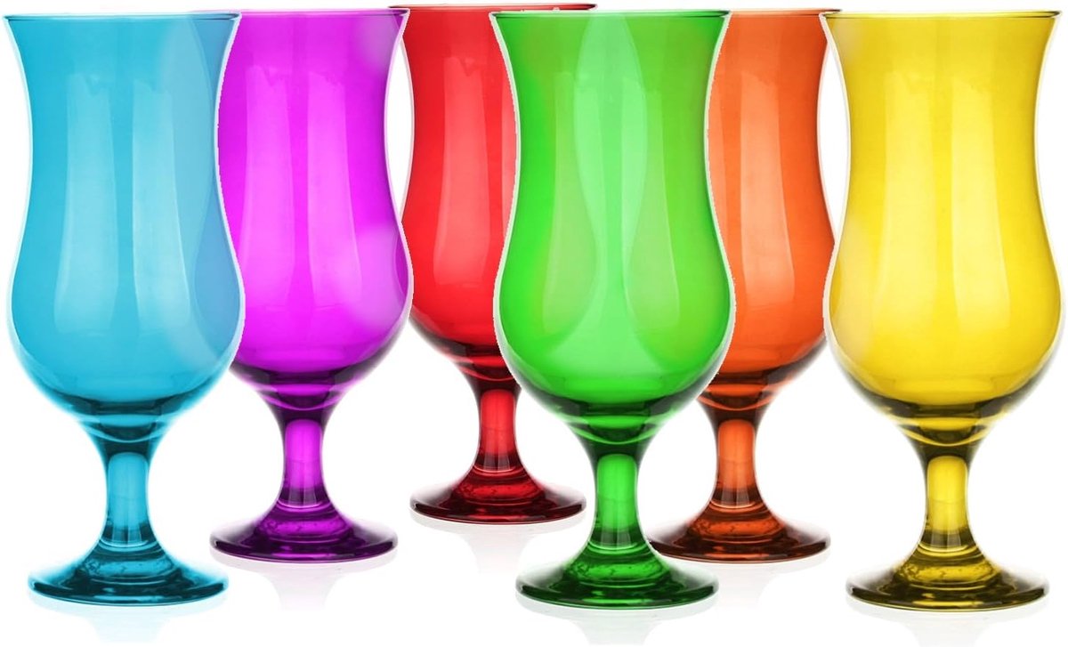 Krosno glazen, cocktailglazen, set longdrinkglazen, cocktailglazen, drinkglas, smoothie, dessert, vaatwasmachinebestendig, kleurrijk, 6 x 420 ml