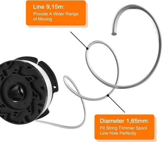 Spoelen voor Black en Decker Grastrimmer, 6 Stuks - Grastrimmer Spoelen met Spoelafdekking en Veer, Lengte 9,15 m, Diameter 1,65 mm — afbeelding 3