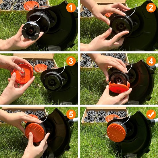 Spoelen voor Black en Decker Grastrimmer, 6 Stuks - Grastrimmer Spoelen met Spoelafdekking en Veer, Lengte 9,15 m, Diameter 1,65 mm — afbeelding 5