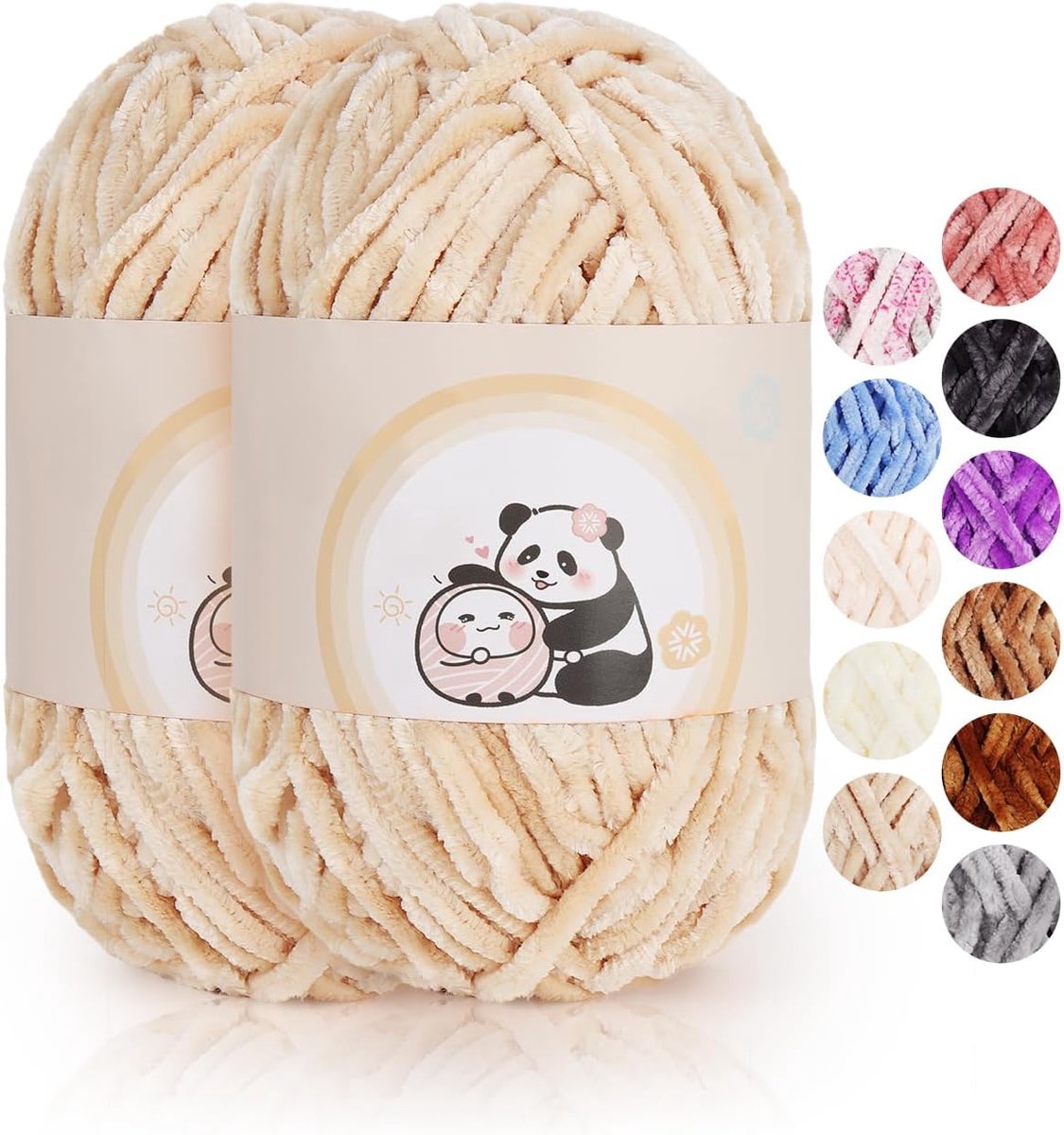 Chenillewol, 2 x 100 g, superzacht haakgaren voor handgeweven, camel