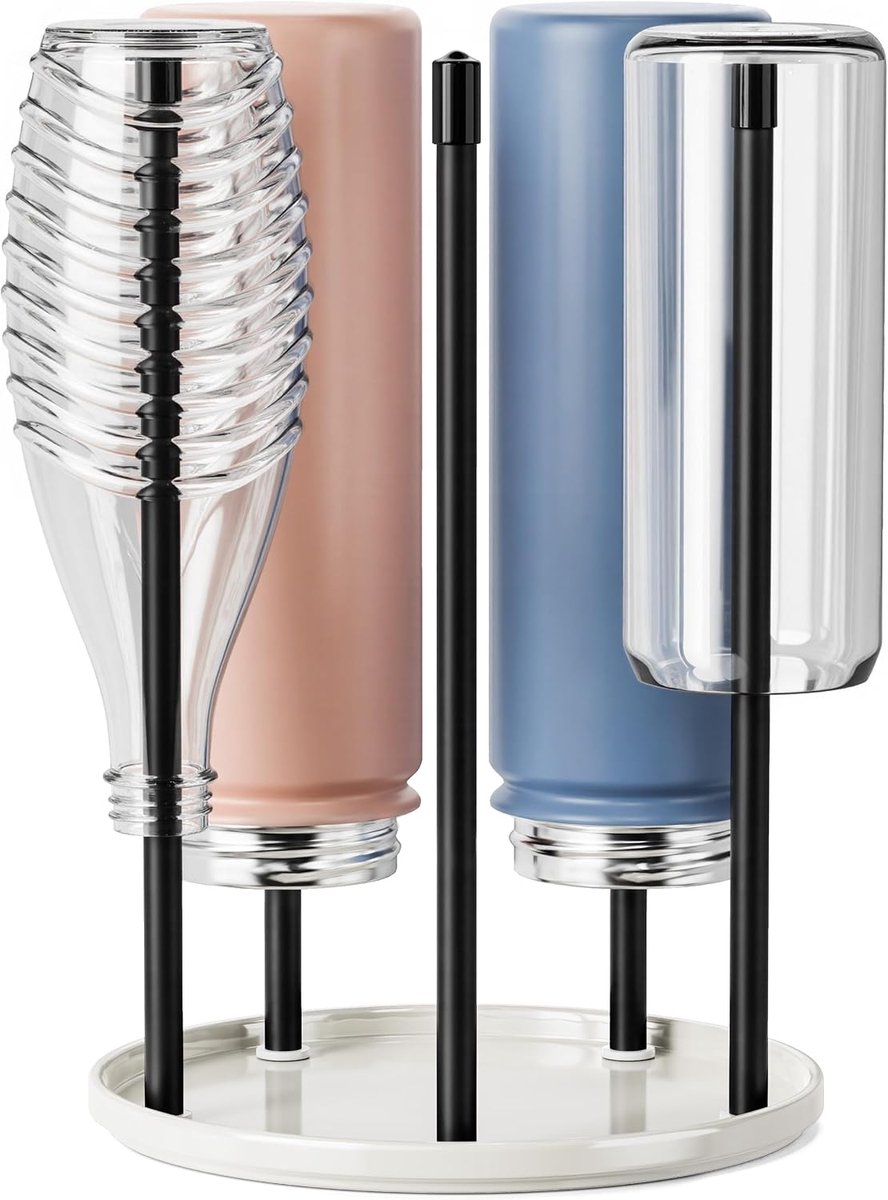 Flessenhouder voor SodaStream - Premium afdruiphouder van keramiek afdruiprek met afdruipbak voor 5 SodaStream Crystal | Emil flessen wit