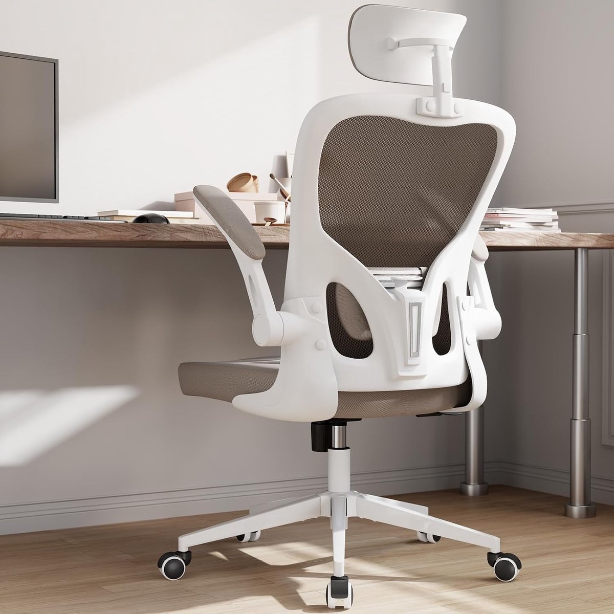 Bureaustoel Ergonomisch - Hoog Rugleuning - Warm Taupe Mesh - Ideaal voor Thuiswerk - ShopVlot