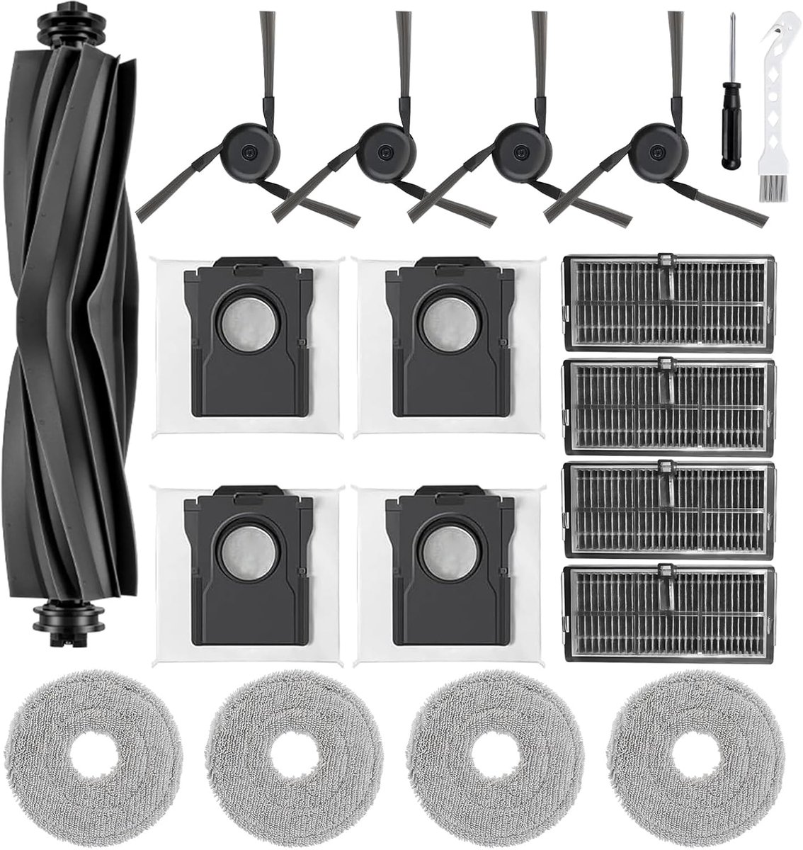 Ultra Accessoires voor Dreame L40 Ultra, X40 Master en Mova P10/P50 Pro Ultra, Reserveonderdelen, 1 Rolborstel, 4 Sleeppads, 4 Stofopvangzakken, 4 Filters, 4 Zijborstels