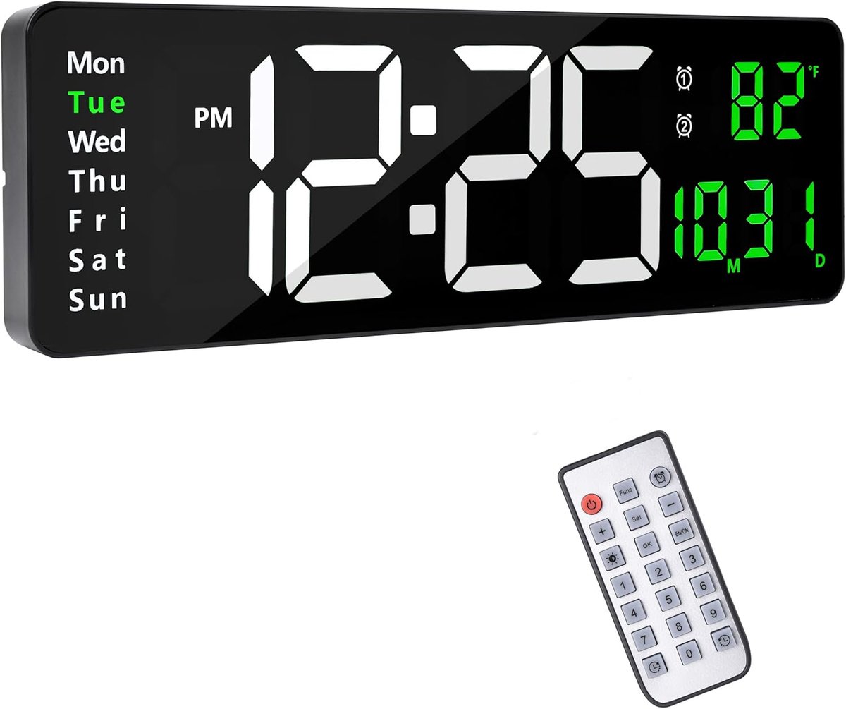 Digitale Wandklok 40,6 cm - LED Display - Met Afstandsbediening - Ideaal voor Slaapkamer en Woonkamer - ShopVlot