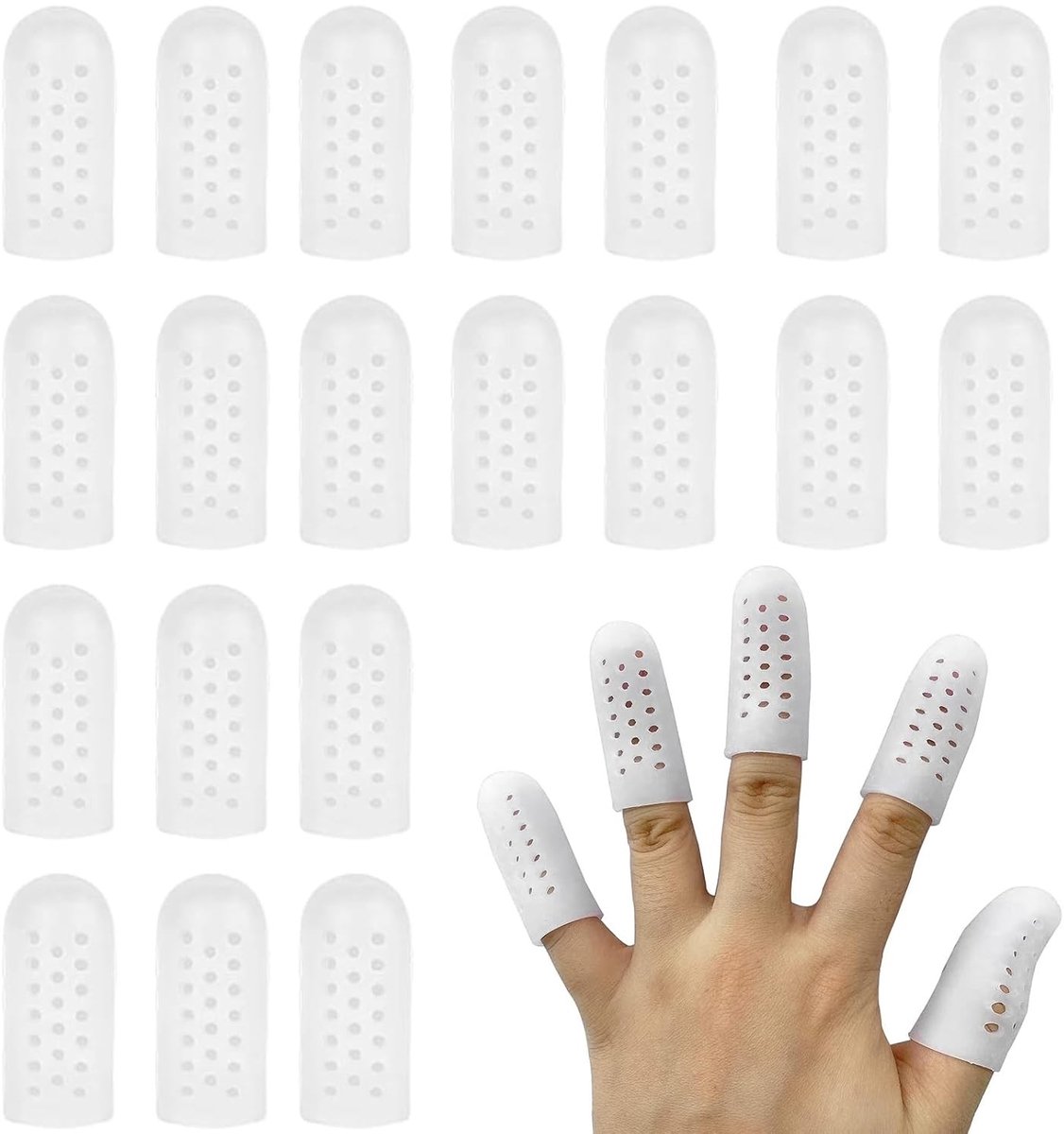 Vingerbeschermers van siliconen, elastische gelvingermanchetten met luchtgaten, ideaal voor thuis en op het werk, 20 stuks voor optimale vingerbescherming