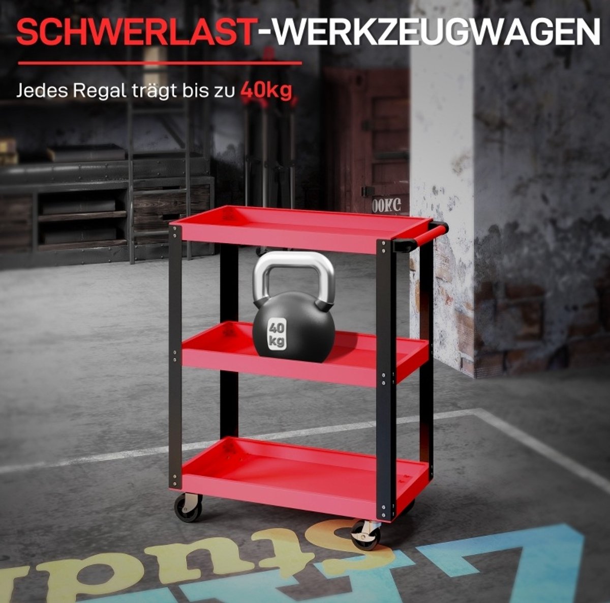 COVREO Gereedschapskar 70,5 x 35 x 82,5 cm rood, metaal met wielen