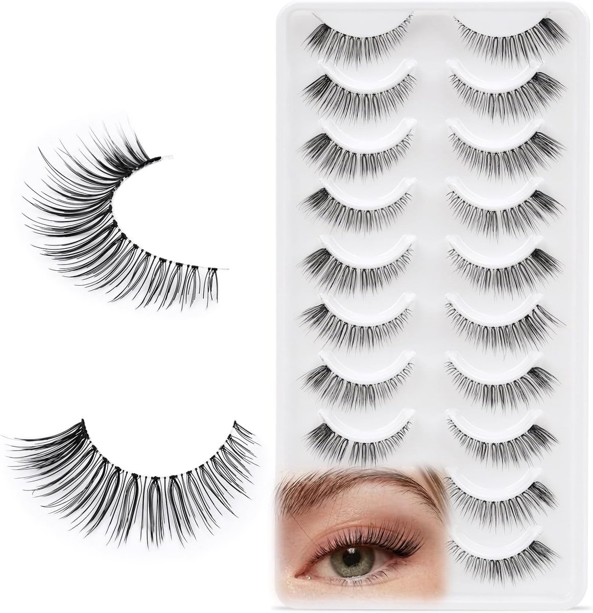 Valse Wimpers 10 Paar - Duidelijke Band, Zachte Wispy Cat Eye Wimpers Met Transparante Strip - Handgemaakte Oogwimpers (Cinderella)
