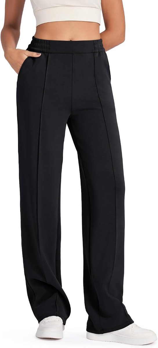 EverGoing wijde pijpen broek voor vrouwen hoge taille yogabroek met zakken stretch casual lounge broek