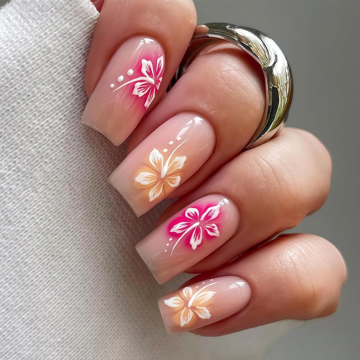 plaknagels press on nagels vierkant medium met bloemendesign