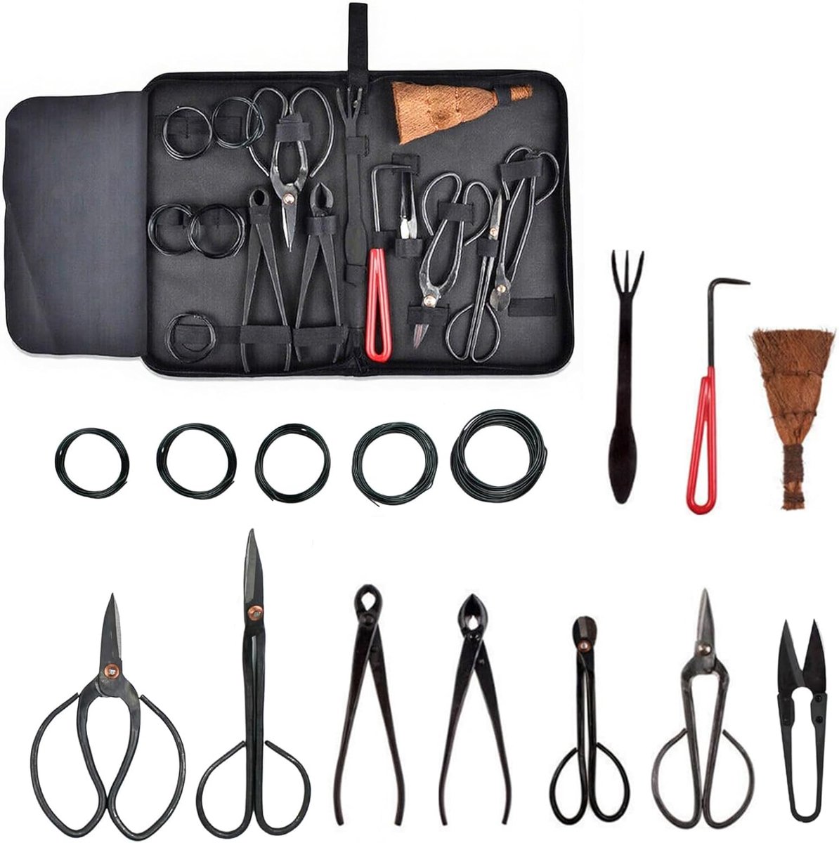 15 stuks, zwaar belastbaar, koolstofstaal, tuiniersset met tuinschaar, bonsai-schaar, bonsai-draad, pincet, bonsai-startergereedschapsset voor bonsai beginners, #B