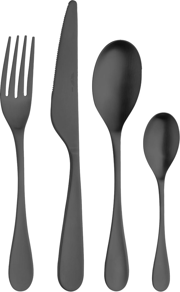 - Drop tafelbestek voor 6 personen, 24-delig van nikkelvrij staal in goud en zwart satijn (zwart gesatineerd)