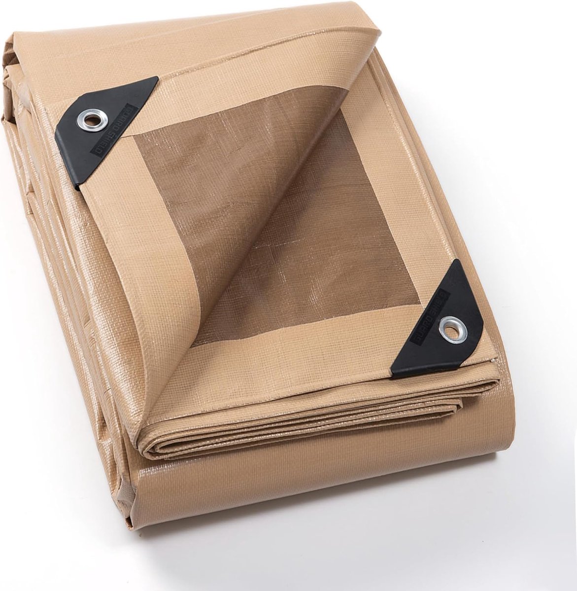 SHIELD Waterdichte zeil met ringen, 2 x 2 m, beige/khaki, 200 g/m², universele beschermzeil, slijtvast, UV-gestabiliseerd, schimmelbestendig