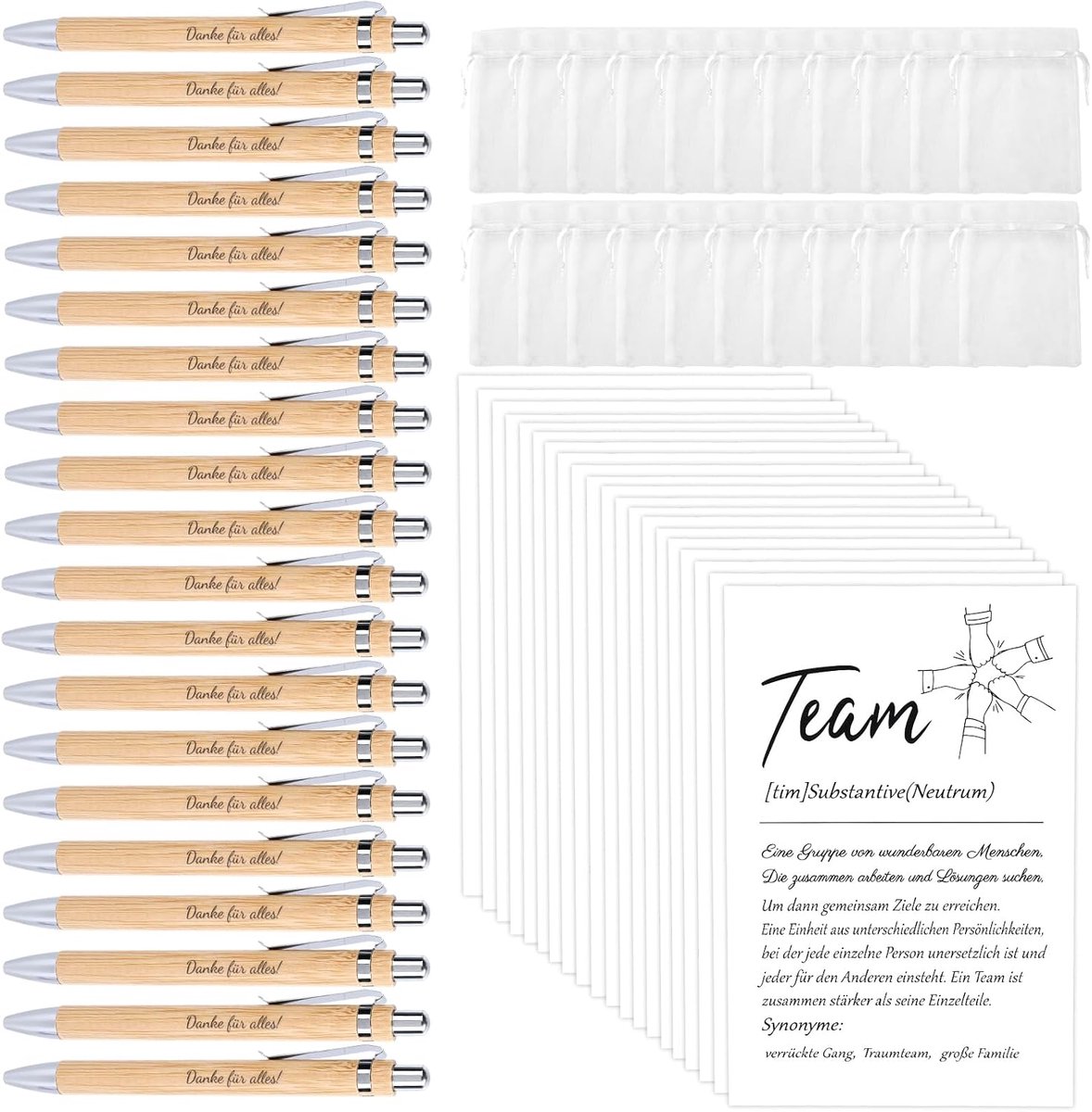 20 sets afscheidscadeau collega's balpen bedankt, balpen gepersonaliseerd inclusief bedankkaart en gaaszakje, teamcadeau, klein bedankcadeau, afscheidscadeaus voor collega's