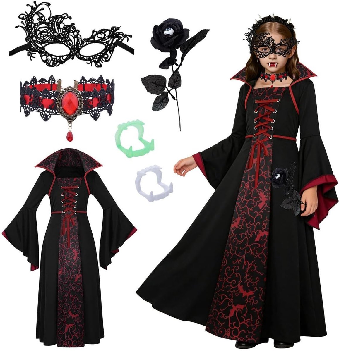 Spooky vampier kostuum voor volwassenen met accessoires voor Halloween en themafeesten