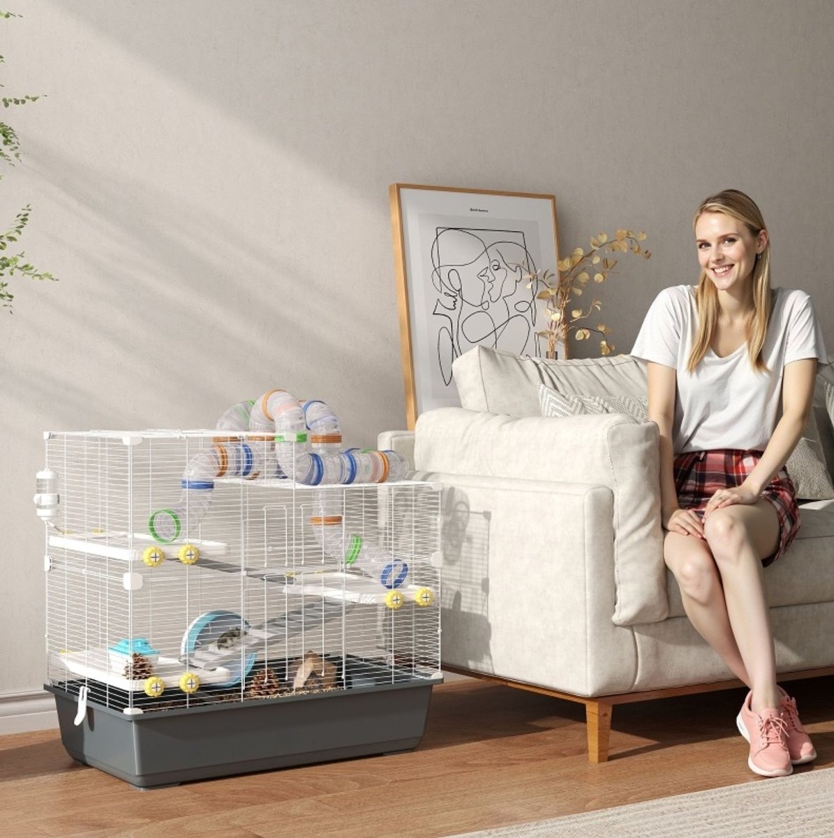 COVREO Hamsterkäfig 78 x 45 x 73 cm grijs, metaal, 4 verdiepingen