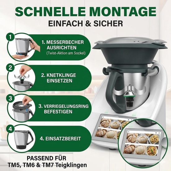 RVS deegmes voor Thermomix TM5 TM6, ideaal voor deegmixen, snel schoonmaken en vervangende accessoires voor optimale prestaties — afbeelding 4